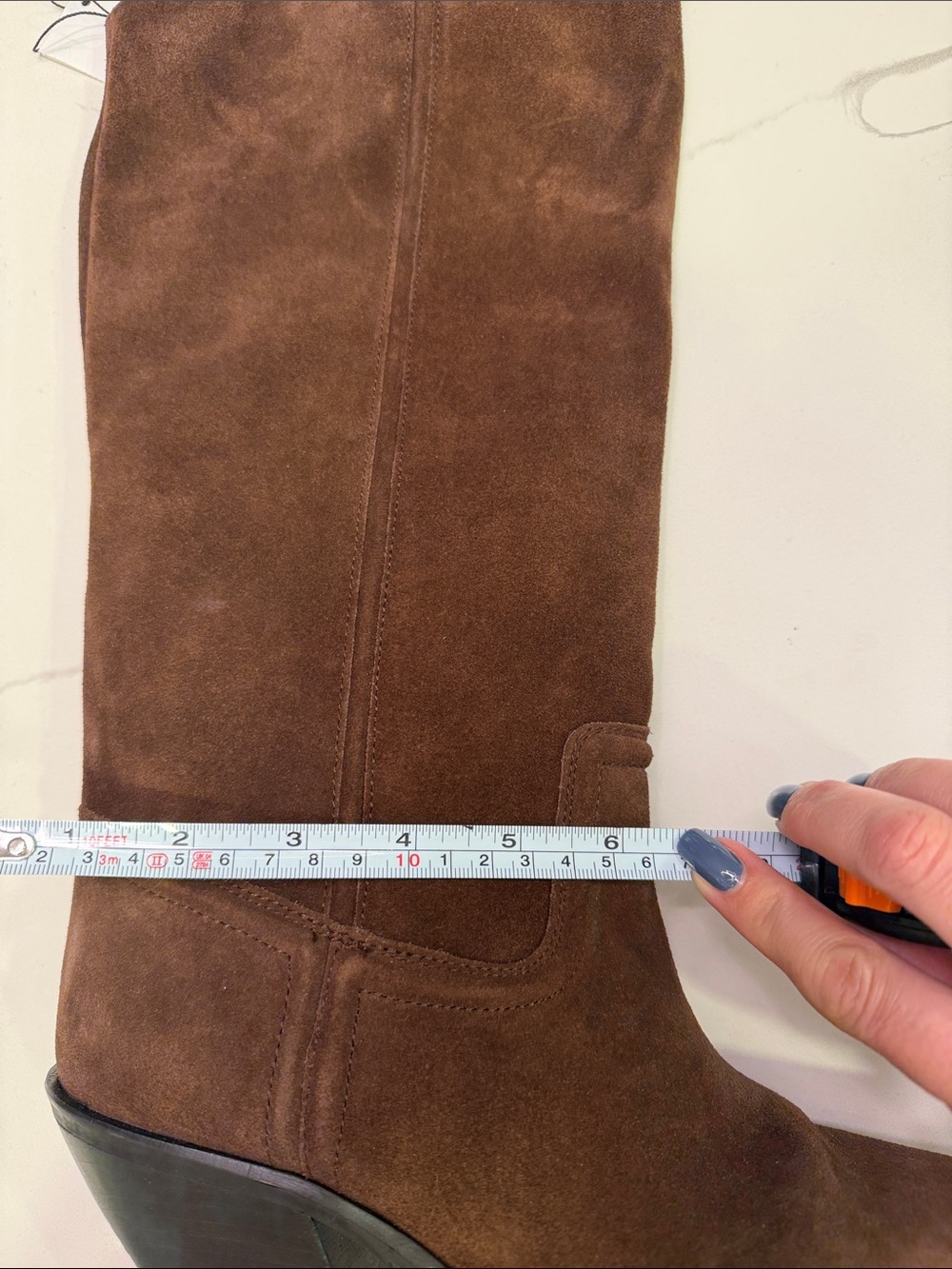 ZARA SPLIT LEATHER HEELED COWBOY BOOTS Brown Suede Knee-High Boots - Picture 8 of 12